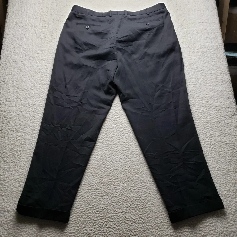 Pronto Uomo Dress Pants Mens 44x32 Black Pleated Classic Fit Microfiber